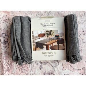 Threshold Extended Length Table Runner‎ Gray 100% Cotton Tassel 14x108 New